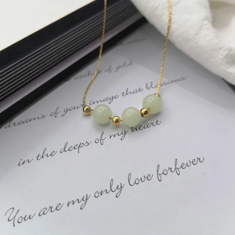 Three Lucky Beads, Beaded Chain Necklace