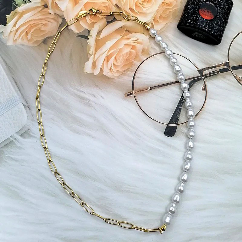 Half Circle Pearl, Stainless Steel Necklace