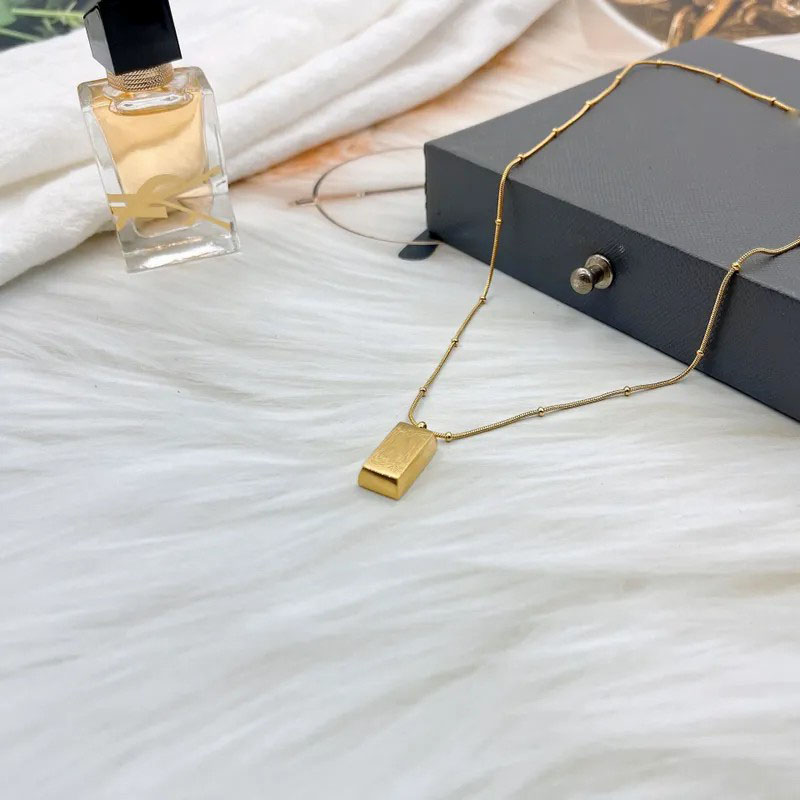 Square Pendent, Beads Chain, Stainless Steel Necklace