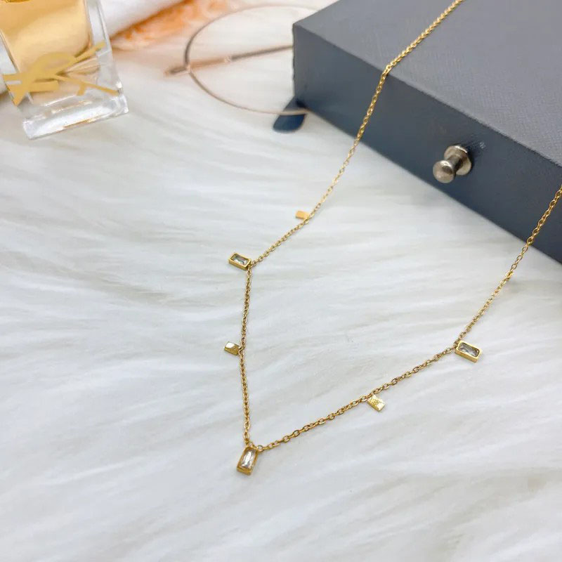 Square Crystal Tassel, Stainless Steel Necklace