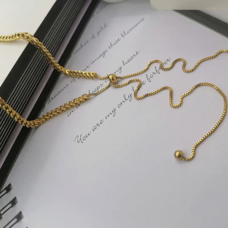 Woven Pull, Gold Plated, Stainless Steel Necklace