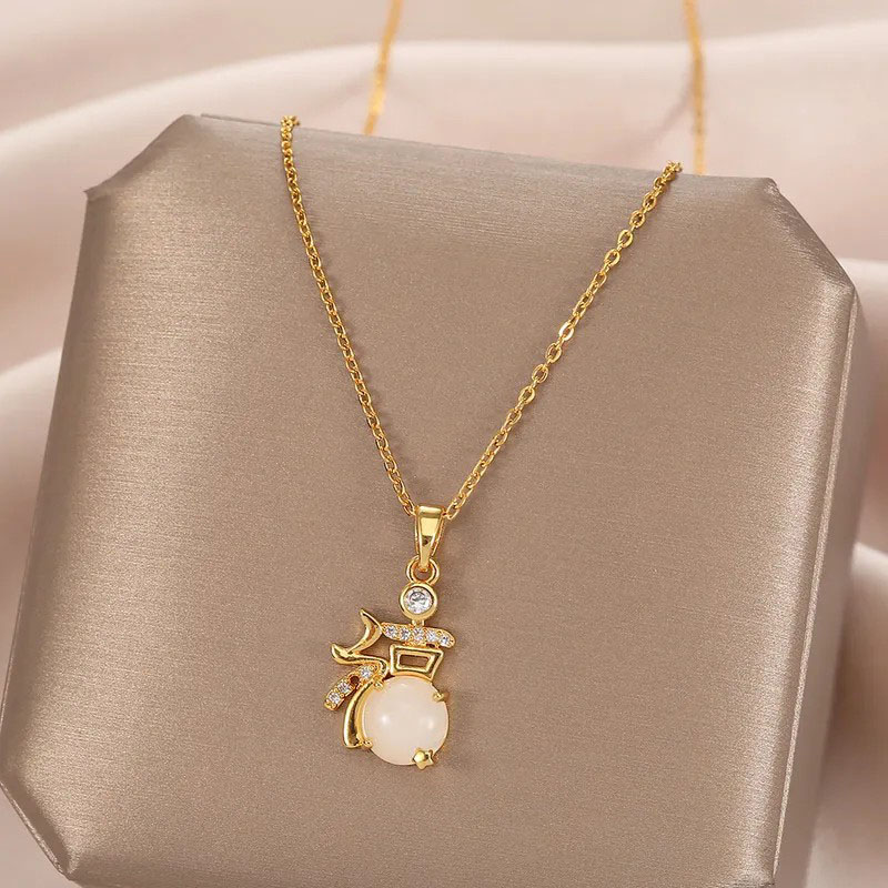 Fu Character, Stainless Steel Necklace