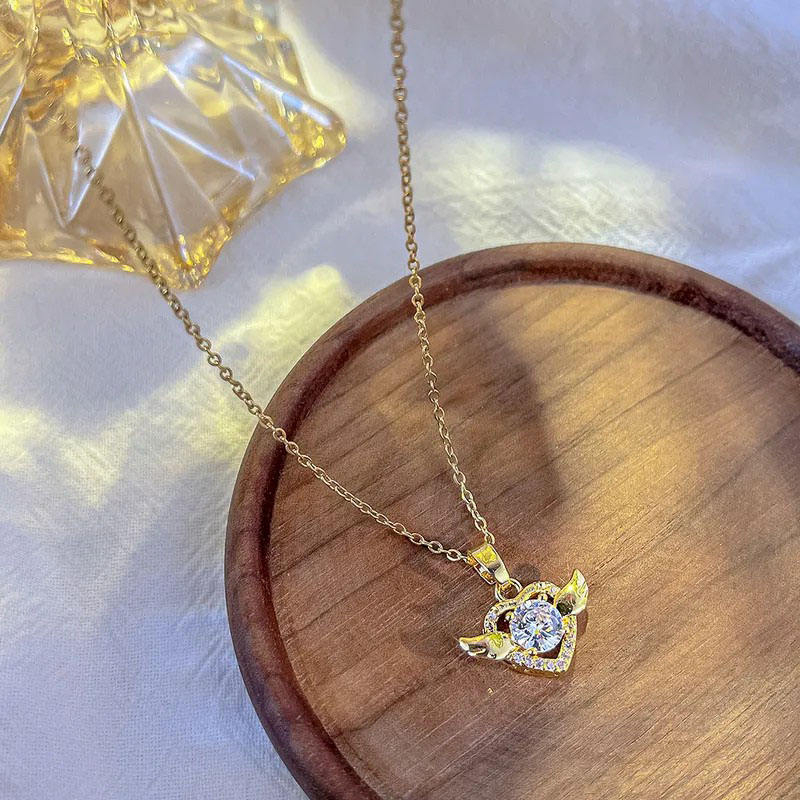 Little Angel Love, Zircon Inlaid, Stainless Steel Necklace