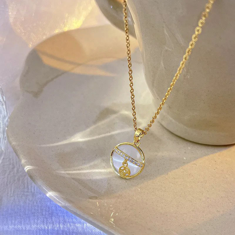 Round, Zircon Inlaid, Stainless Steel Necklace