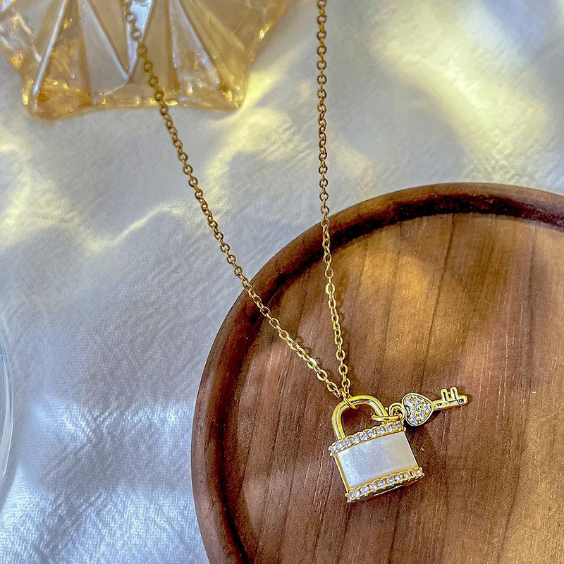 Golden Love, Key Lock, Stainless Steel Necklace