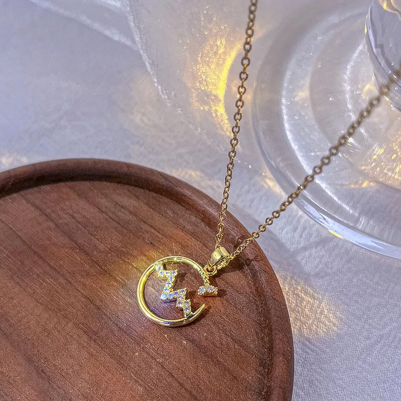 Nail ECG, Zircon Inlaid, Stainless Steel Necklace