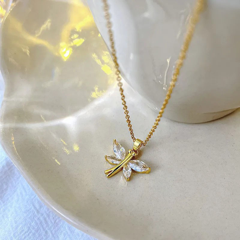 Zircon Dragonfly, Titanium Steel Necklace