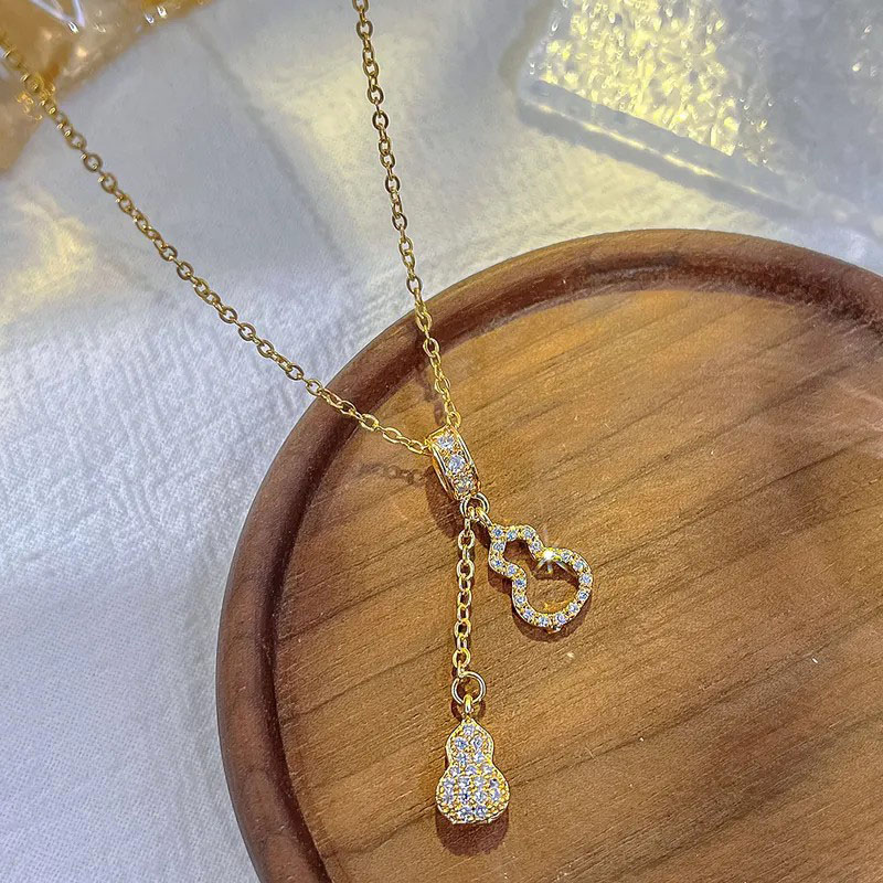Tassel Gourd, Zircon Inlaid, Stainless Steel Necklace