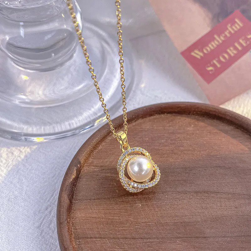 Flower Plating Pearl, Stainless Steel Necklace