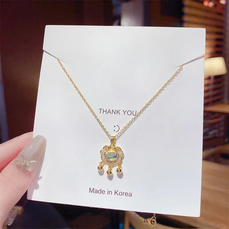 longevity lock, rhinestone inlaid, stainless steel necklace