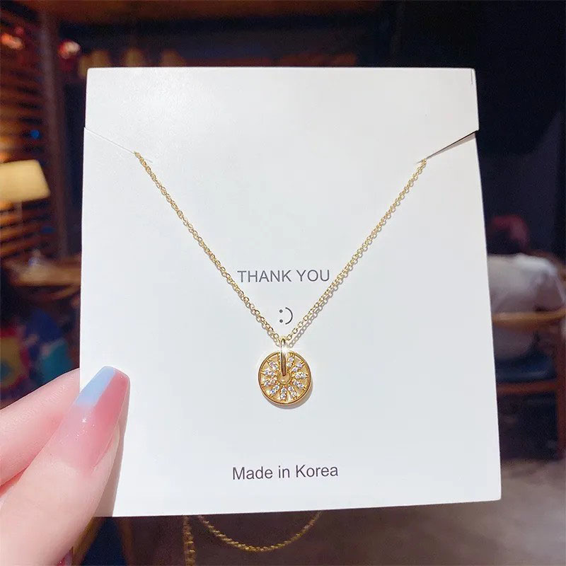 round, sunflower, stainless steel necklace