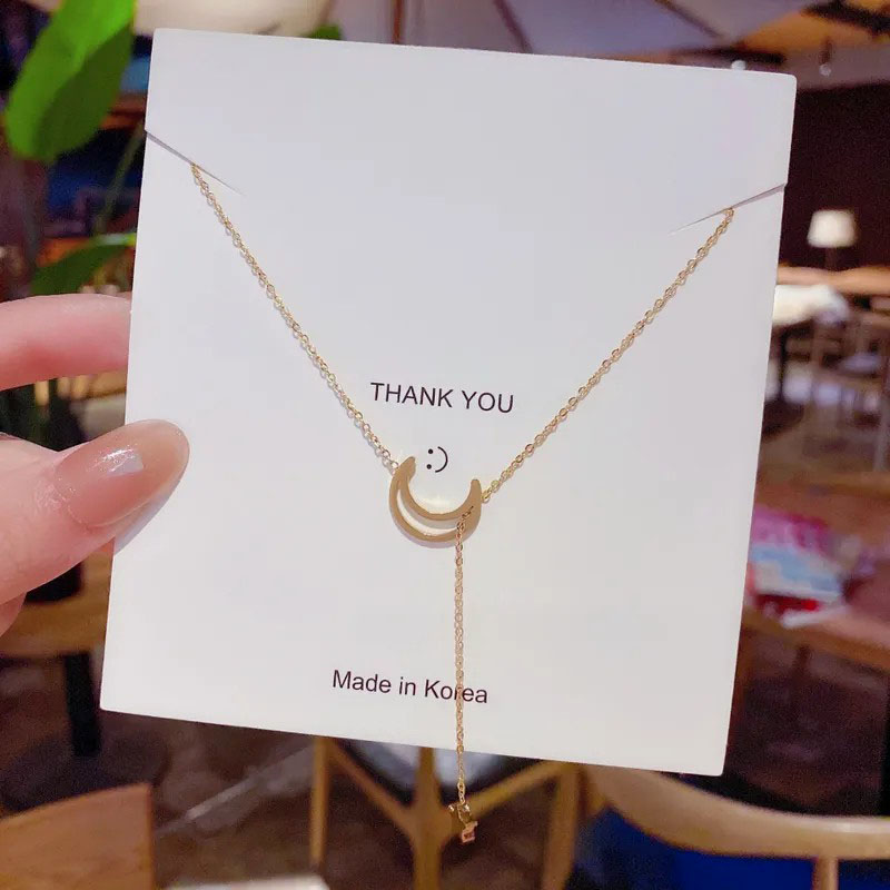 hollow moon, star tassel, stainless steel necklace
