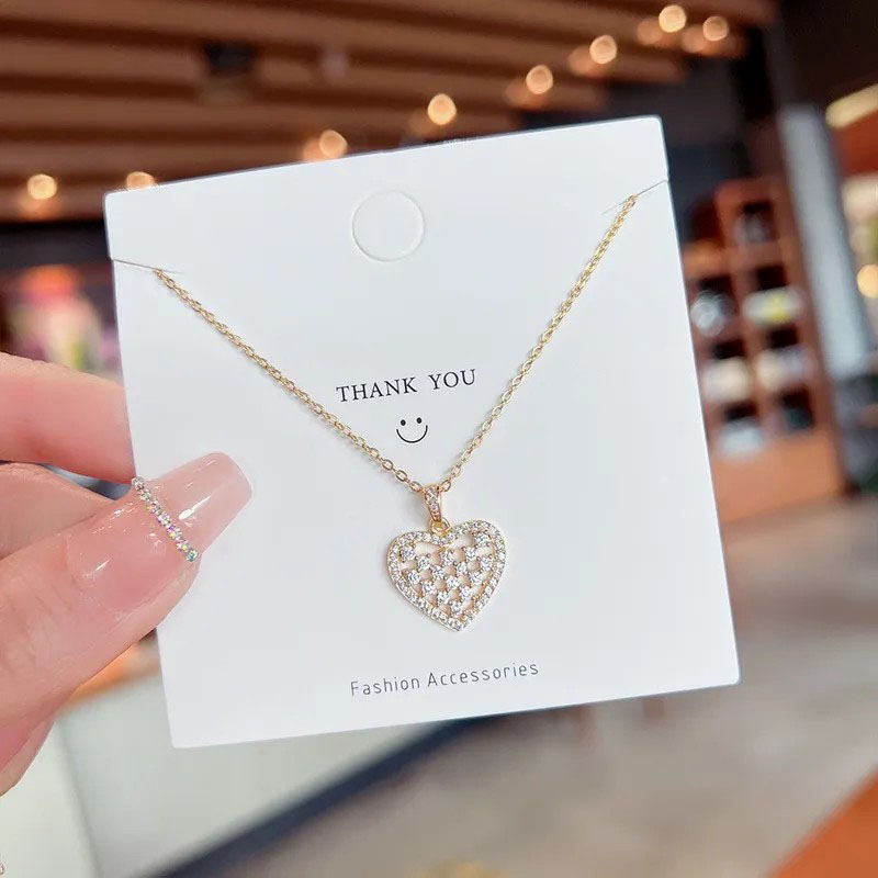 zircon heart pendent, stainless steel necklace