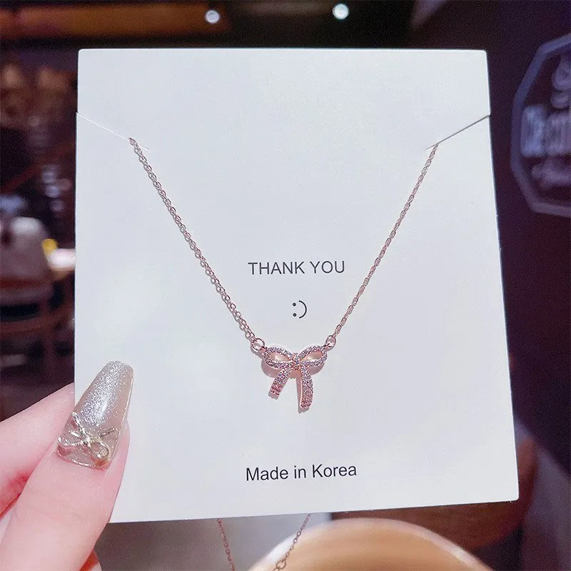 full diamond, bowknot pendent, stainless steel necklace