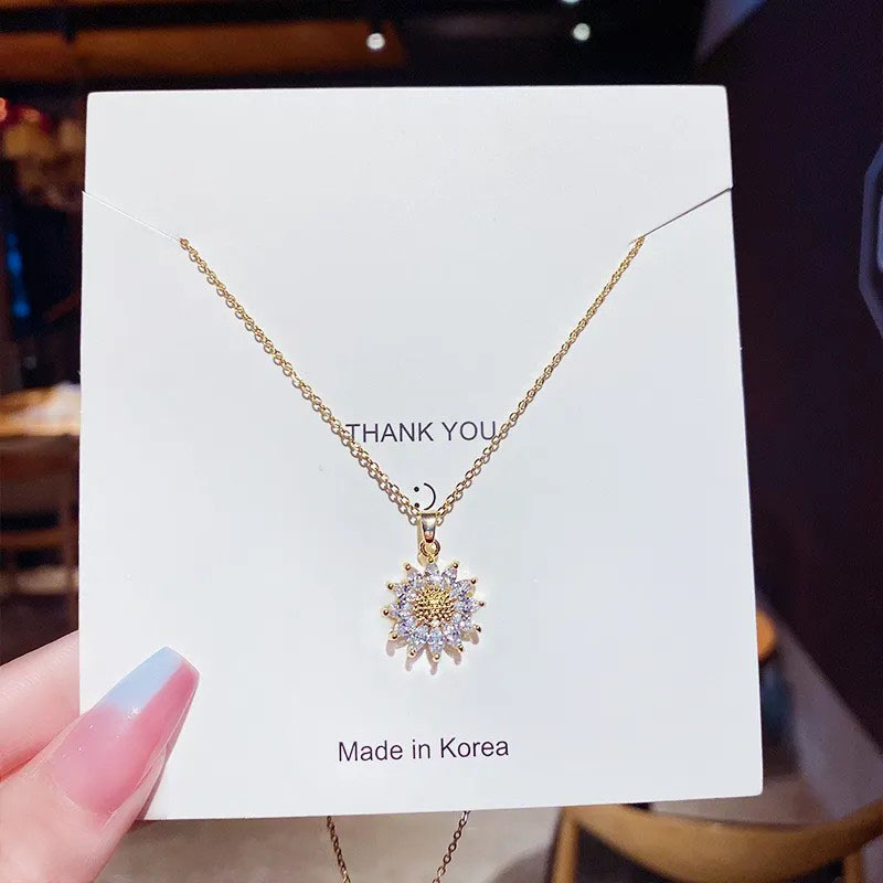 zircon sunflower, stainless steel necklace