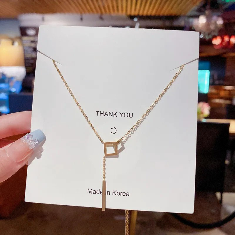 squar, tassel, stainless steel necklace