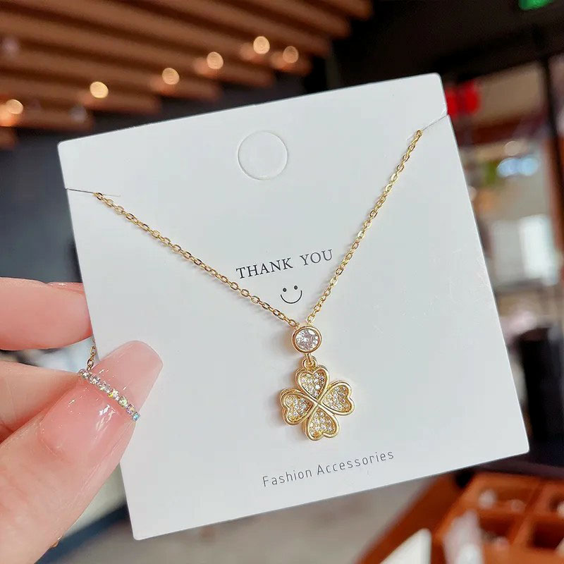 four-leaf clover, stainless steel necklace