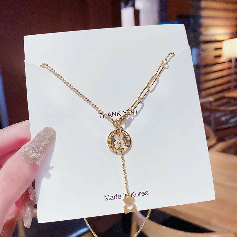 round bear, tassel, stainless steel necklace