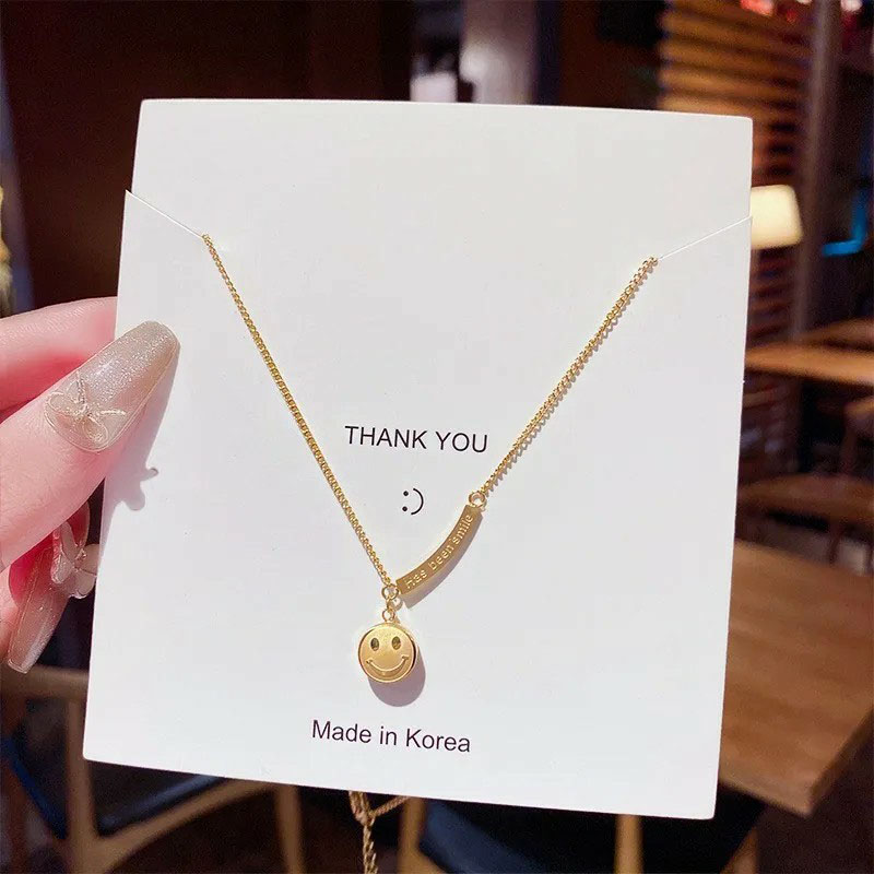 smiley pendent, stainless steel necklace