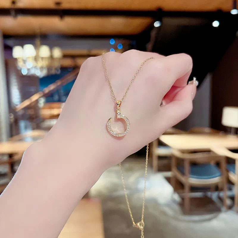 moon, full diamond, stainless steel necklace