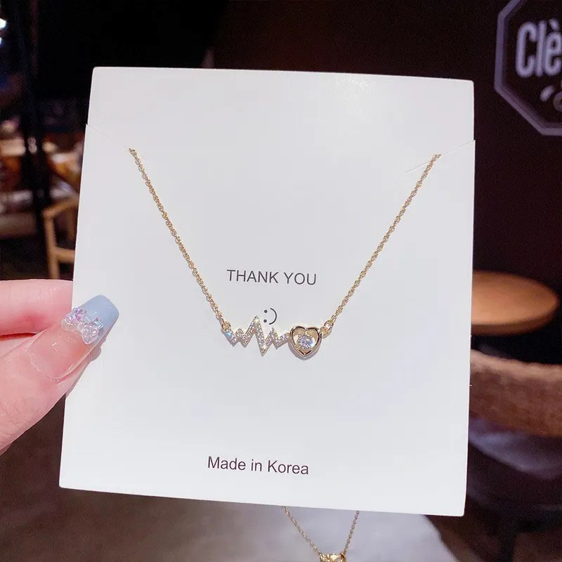 ECG heart, stainless steel necklace