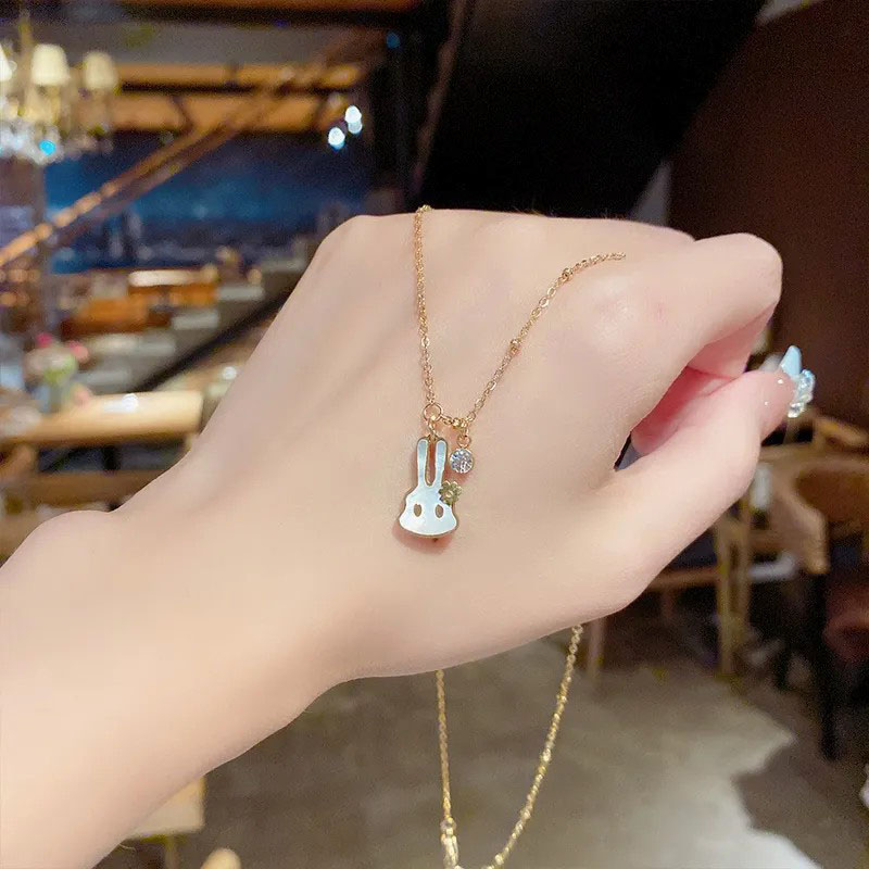 cute rabbit, zircon, stainless steel necklace