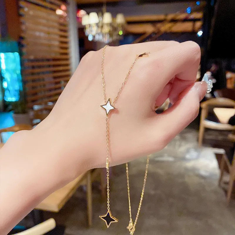 enamel star, tassel, stainless steel necklace