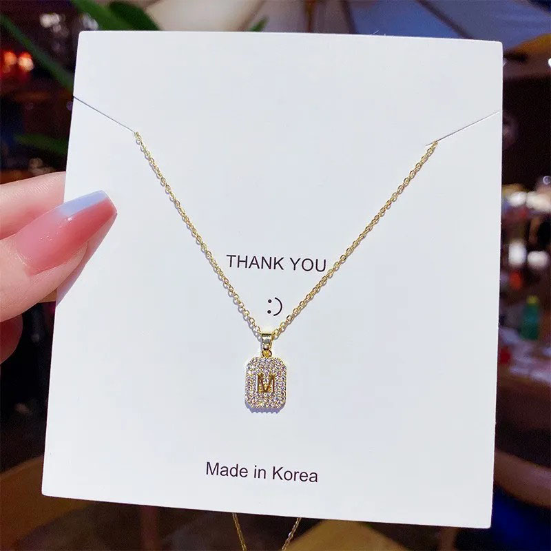 square with m, stainless steel necklace