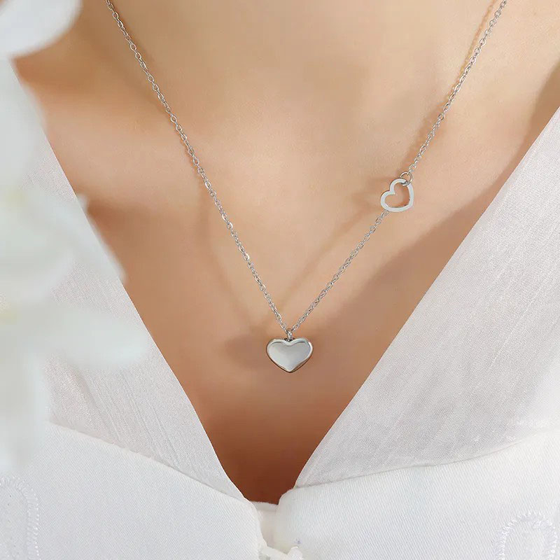 steel color, heart pendent necklace