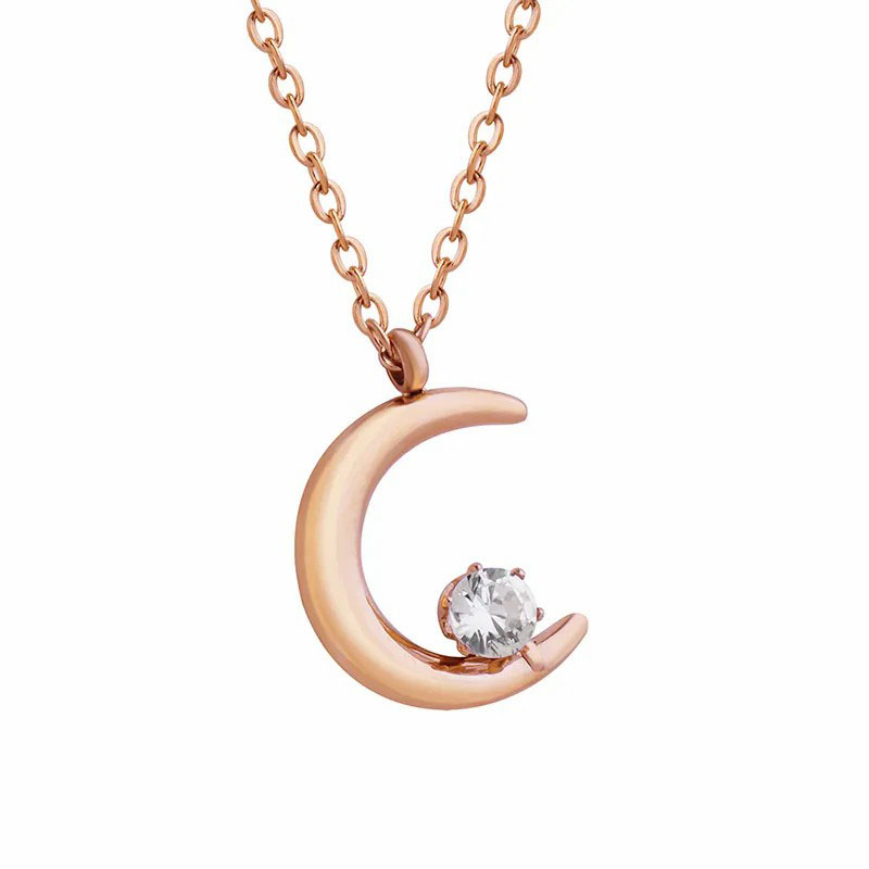 moon pendent, stainless steel necklace
