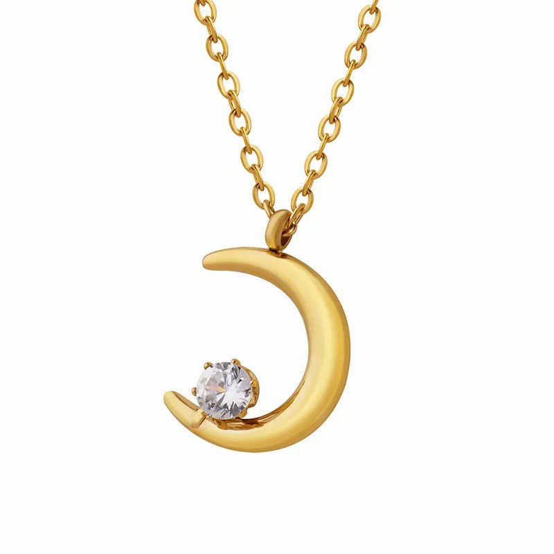zircon moon, pendent necklace