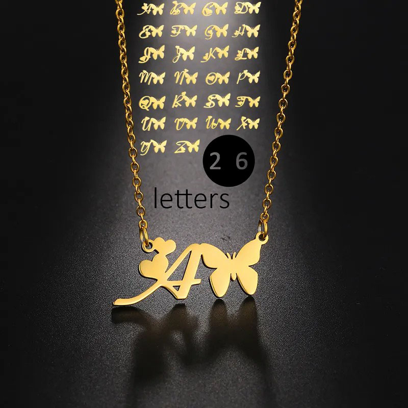 letter butterfly, stainless steel necklace
