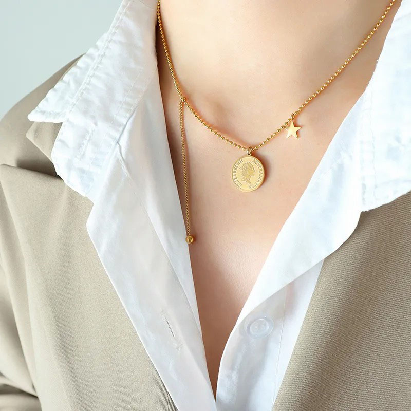round portrait, stainless steel necklace