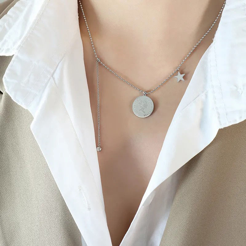 round portrait, titanium steel necklace