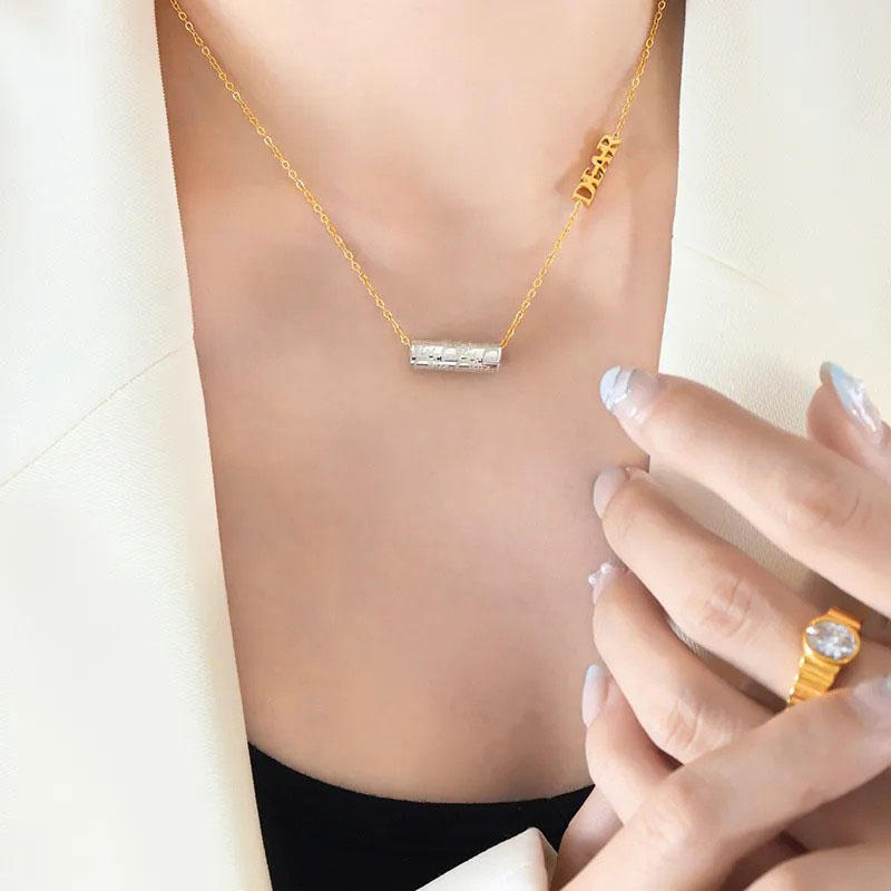 letter geometric pendent, stainless steel necklace