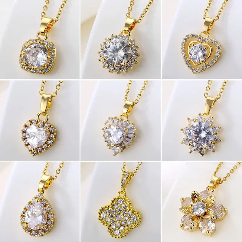 Zircon Inlaid, Water Droplets, Heart Shape, Stainless Steel Necklace 
