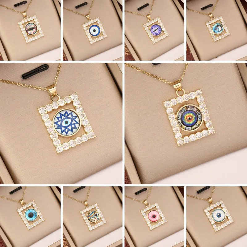 square eye, zircon inlaid, pendent necklace