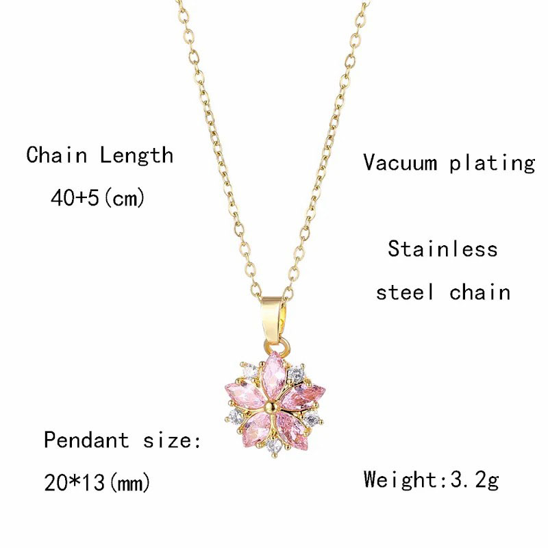 flower, zircon inlaid, stainless steel necklace