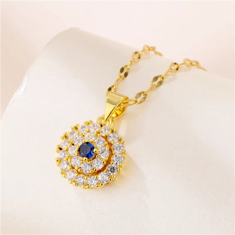 zircon inlaid, circle, pendent necklace