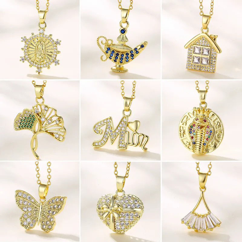 Butterfly, Heart, Letter, Zircon Inlaid, Stainless Steel Necklace
