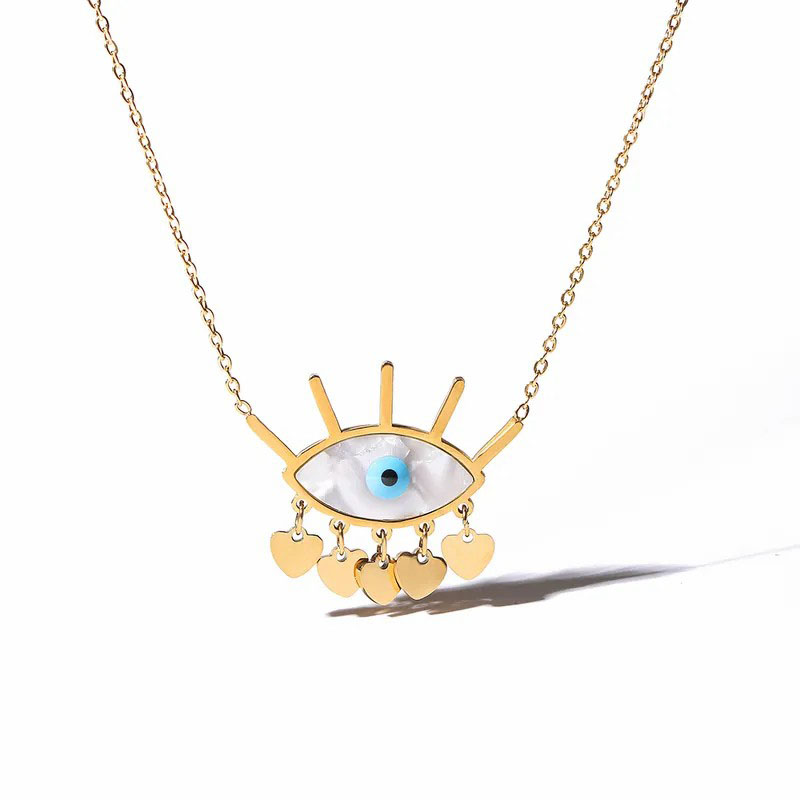 shell inlaid, devil's eye, titunium stell necklace