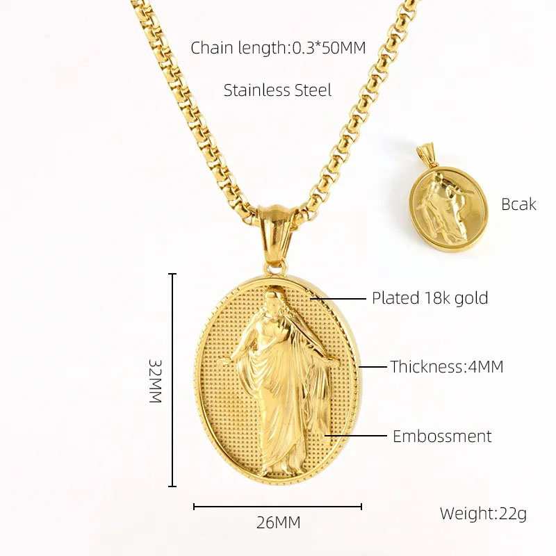 oval, pendent stainless steel necklace
