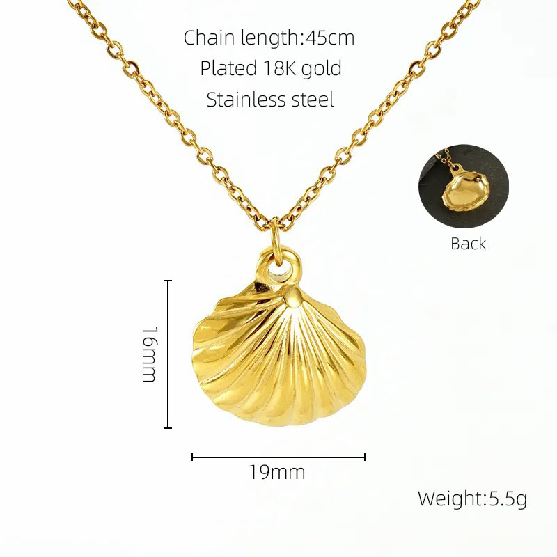 shell pendent, stainless stell necklace