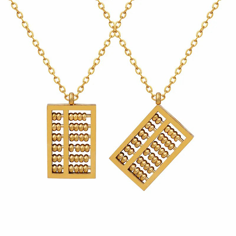  Abacus, Titanium Steel, 18K Gold Plated, Pendant Necklace