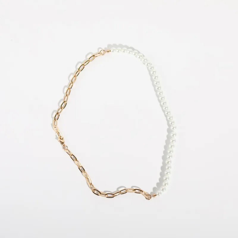 patchwork pearl chain, titanium steel necklace