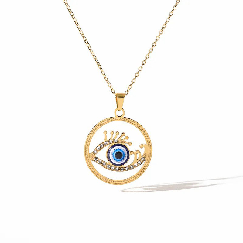 round, eye pendent, stainless steel necklace