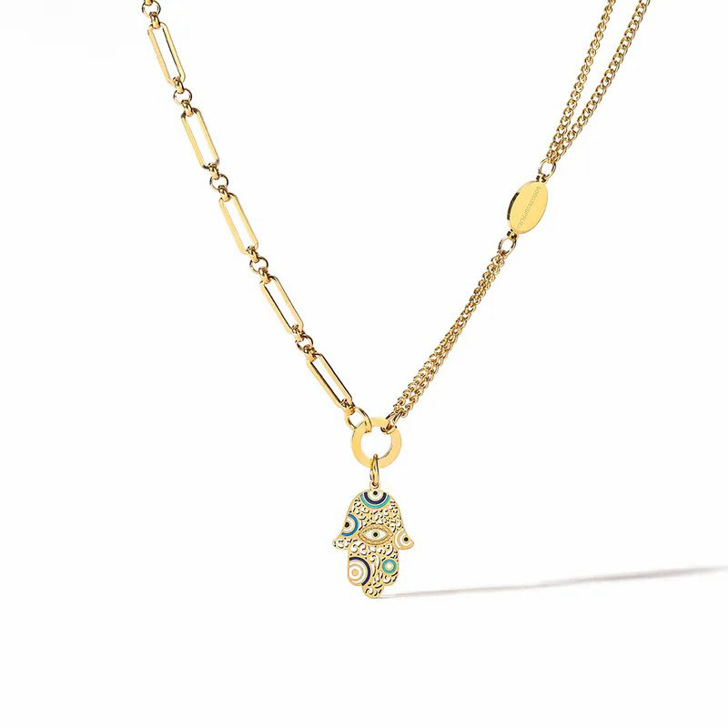 hand of fatima pendent, stainless steel necklace