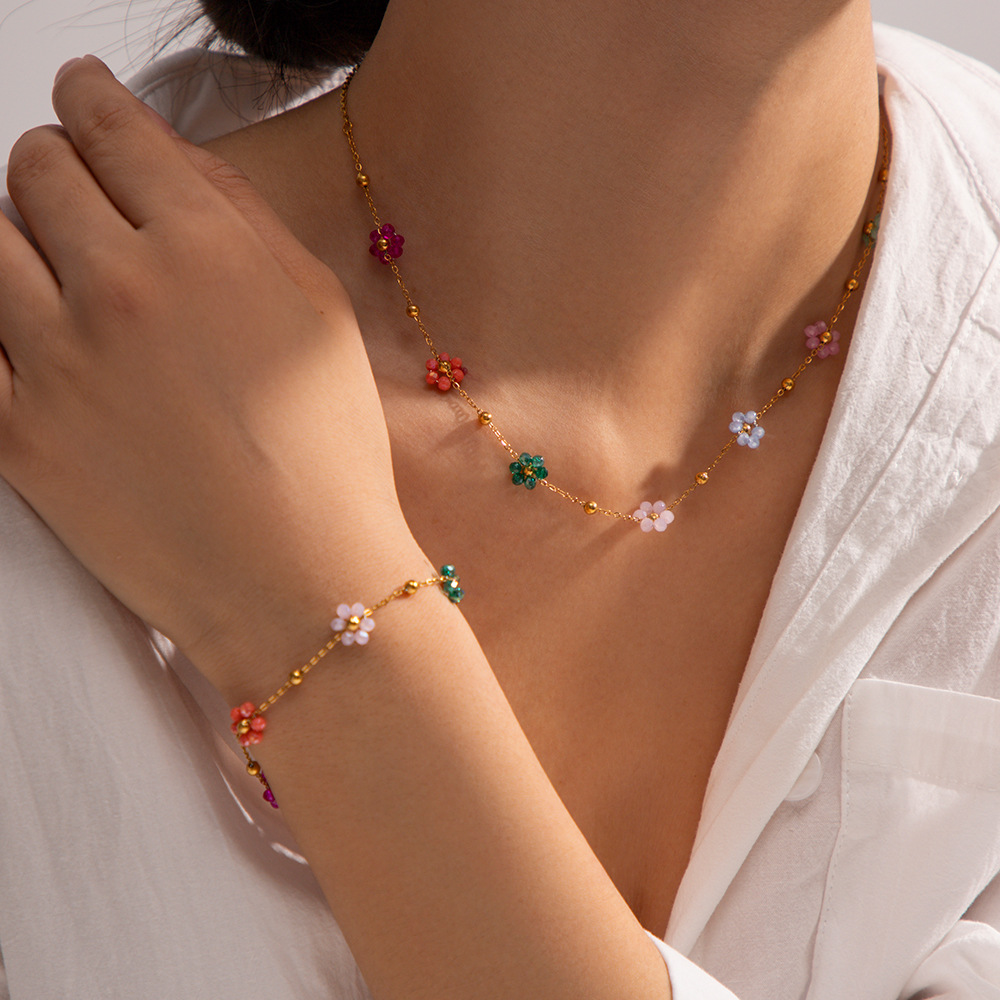 flower chain, titanium stell necklace bracelet
