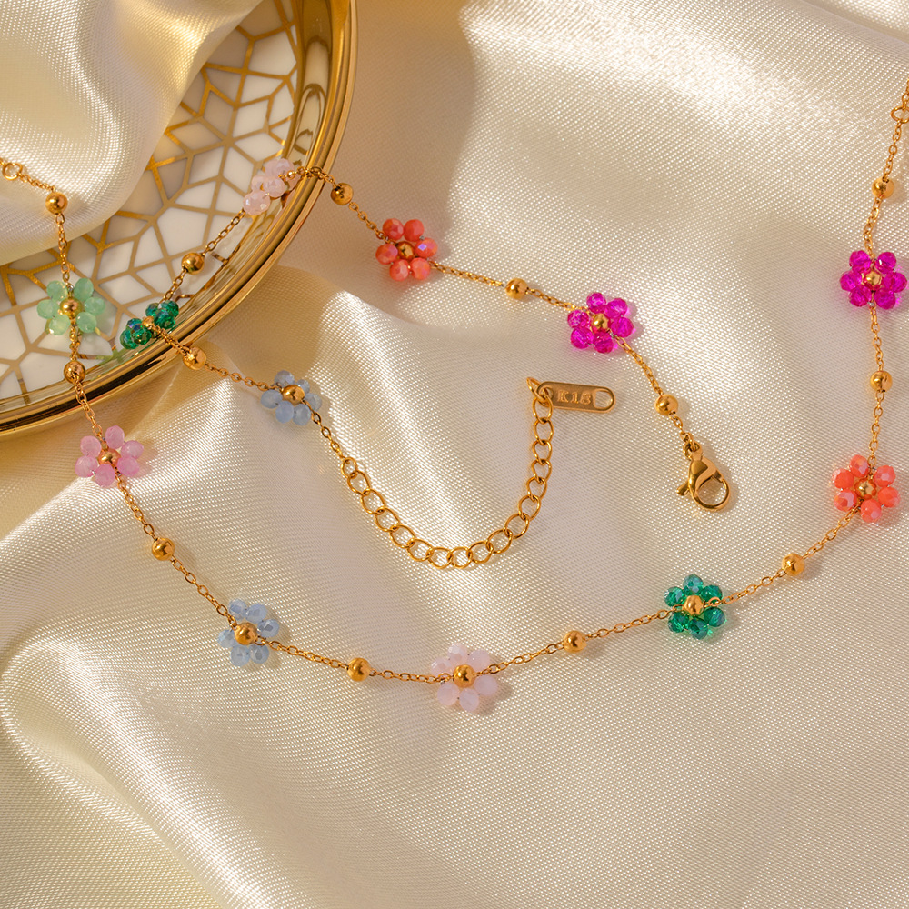 colorful flower, choker chain necklale, stainlee steel bracelet