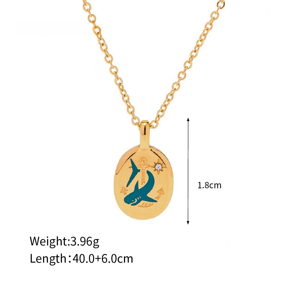 fish oval, zircon inlaid, titanium steel necklace
